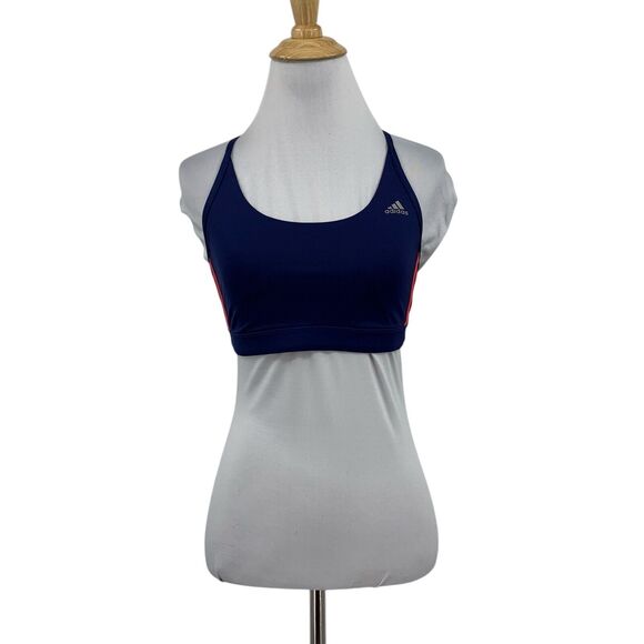 Adidas Sports Bra Womens S Small Pink Navy Reversible Scoop Neck Adjust Y Back - Picture 1 of 16